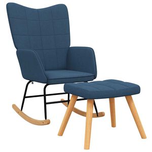 vidaXL Chaise &agrave; bascule avec tabouret Bleu Tissu