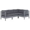 vidaXL Salon de jardin 4 pcs avec coussins Gris Bois de pin
