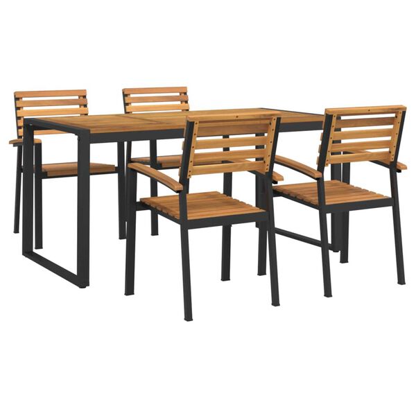 vidaXL Ensemble &agrave; manger de jardin 5 pcs bois d'acacia massif et m&eacute;tal