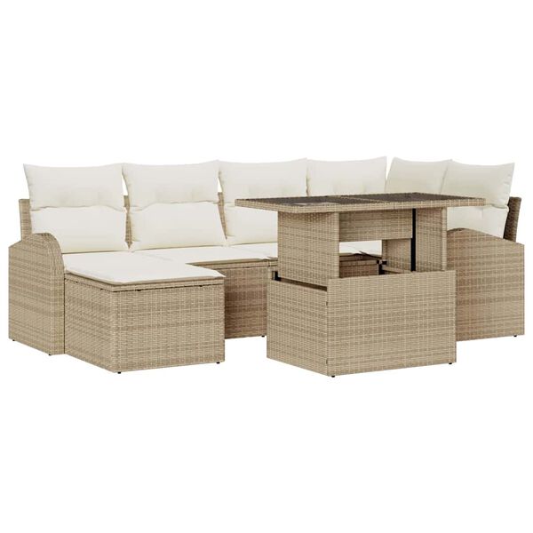 vidaXL Ensemble de canap&eacute; de jardin avec coussin 7 pcs beige et cr&egrave;me