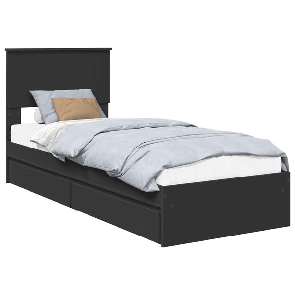 vidaXL Lit de Rangement avec tiroir Noir 75 x 190 cm Bois d'ing&eacute;nierie
