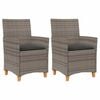 vidaXL Chaises de jardin coussins lot de 2 gris r&eacute;sine tress&eacute;e et bois