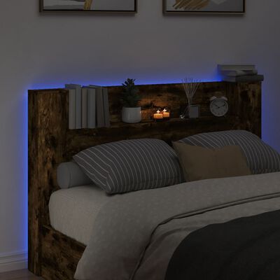vidaXL Armoire tête de lit avec LED chêne fumé 160x16,5x103,5 cm