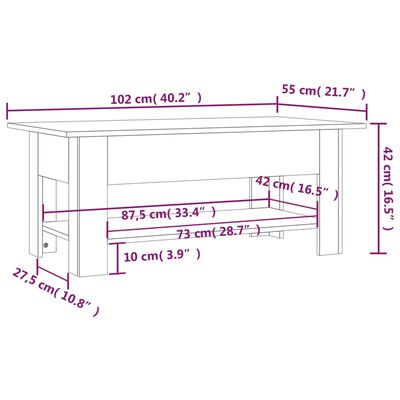 vidaXL Table basse chêne sonoma 102x55x42 cm bois d'ingénierie