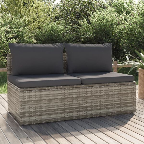 vidaXL Canap&eacute; de jardin 2 places avec coussins Gris R&eacute;sine tress&eacute;e