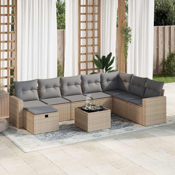 vidaXL Salon de jardin avec coussins 8 pcs beige r&eacute;sine tress&eacute;e