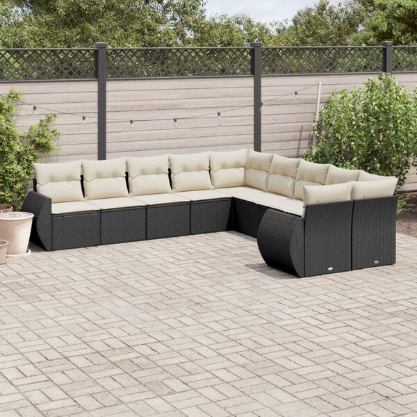 vidaXL Salon de jardin 10 pcs avec coussins noir r&eacute;sine tress&eacute;e