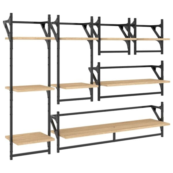 vidaXL Ensemble d'étagères murales avec barres 6 pcs chêne sonoma