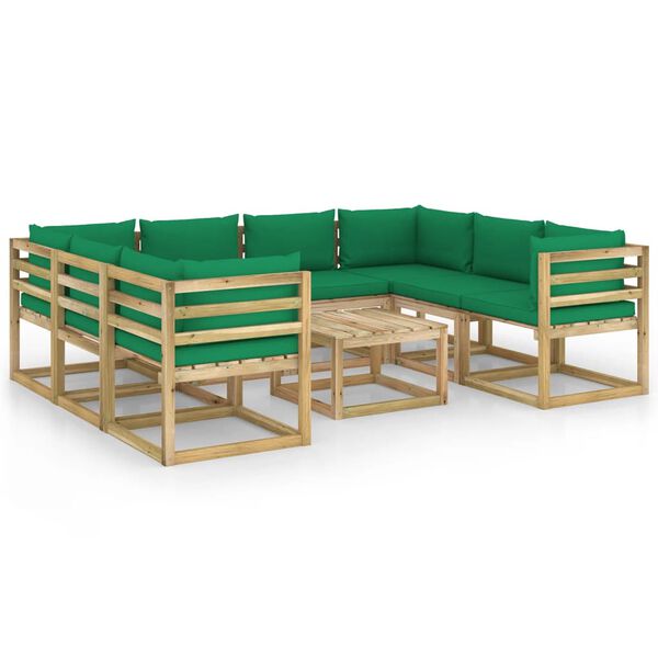vidaXL Salon de jardin 9 pcs avec coussins bois de pin impr&eacute;gn&eacute;