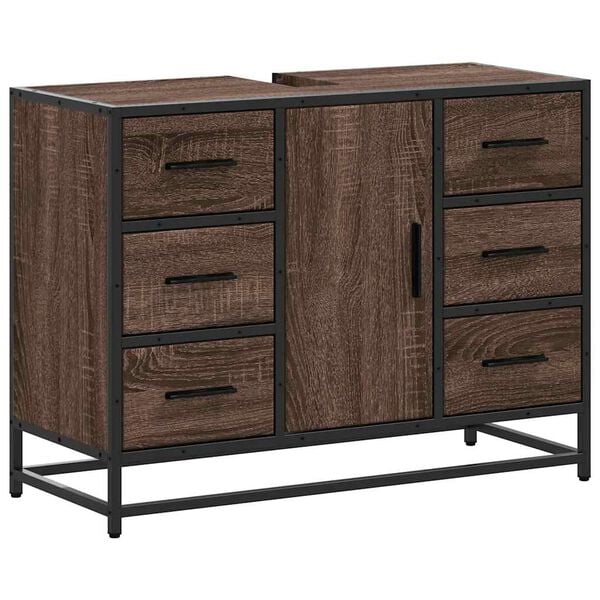 vidaXL Armoire lavabo de salle de bain ch&ecirc;ne marron bois d'ing&eacute;nierie