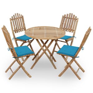 vidaXL Mobilier &agrave; d&icirc;ner d'ext&eacute;rieur pliable 5 pcs avec coussins bambou