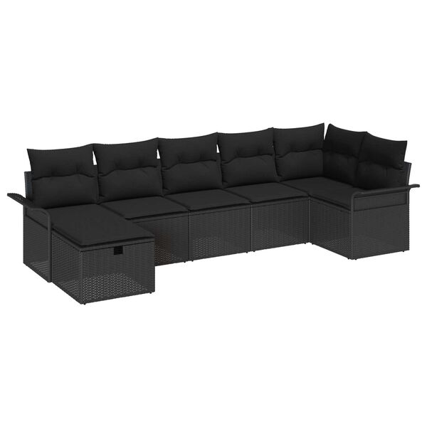 vidaXL Ensemble de canap&eacute; de jardin avec coussin 7 pcs Noir polyrotin