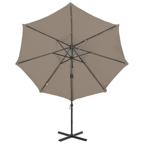 vidaXL Parasol de jardin en porte-à-faux et mât et lumières LED taupe