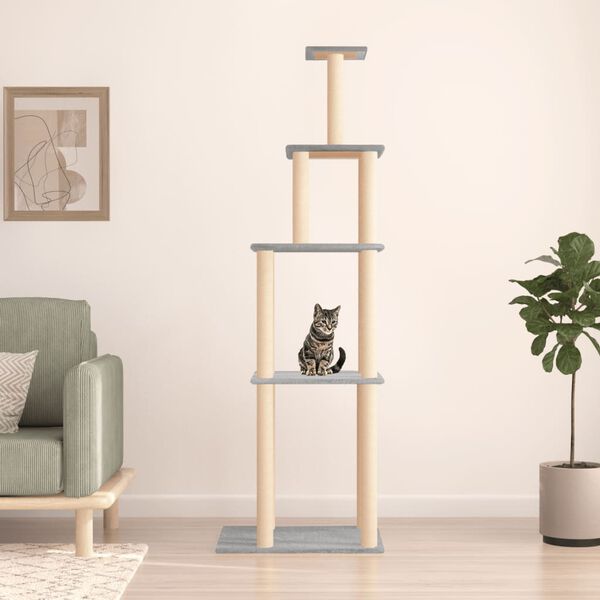 vidaXL Arbre &agrave; chat avec griffoirs en sisal gris clair 183 cm