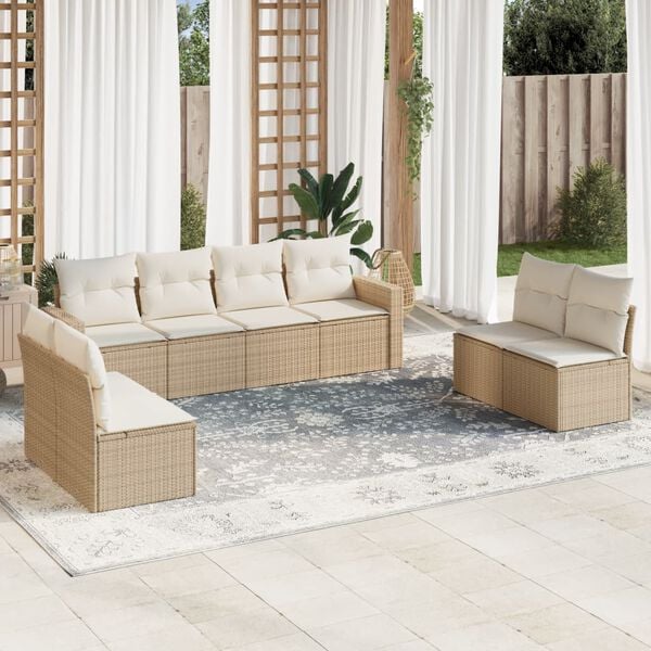 vidaXL Salon de jardin avec coussins 8 pcs beige r&eacute;sine tress&eacute;e
