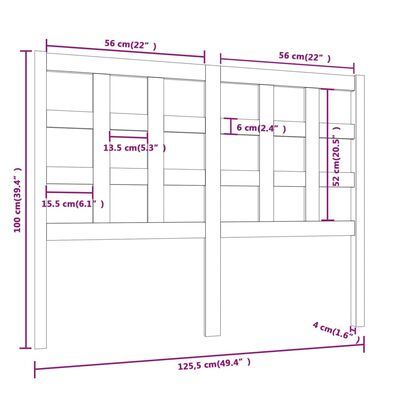 vidaXL Tête de lit Gris 125,5x4x100 cm Bois massif de pin