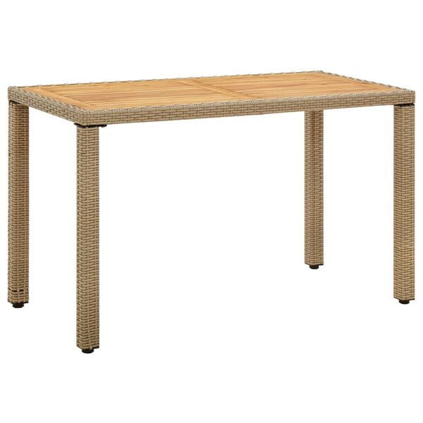 vidaXL Table de jardin Beige 123x60x74 cm R&eacute;sine tress&eacute;e bois massif