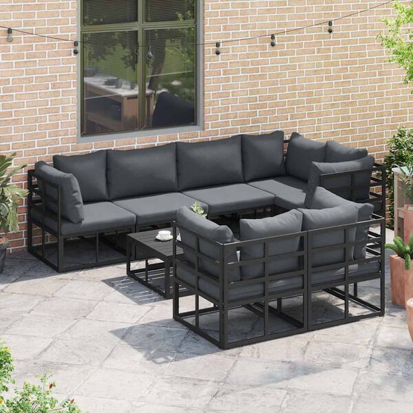 vidaXL Ensemble de canapé de jardin avec coussin 7 pcs Noir Aluminium