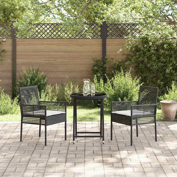 vidaXL Ensemble bistro de jardin 3 pcs Noir polyrotin