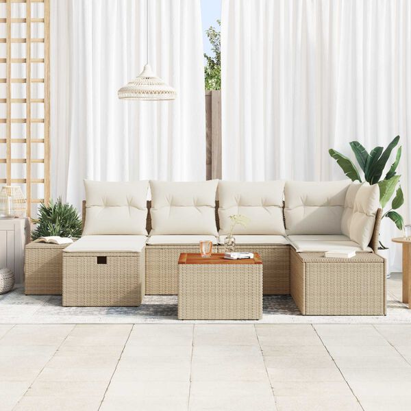 vidaXL Ensemble de canap&eacute; de jardin 7 pcs Beige Poly rotin