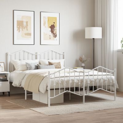 vidaXL Cadre de lit métal sans matelas et pied de lit blanc 135x190 cm