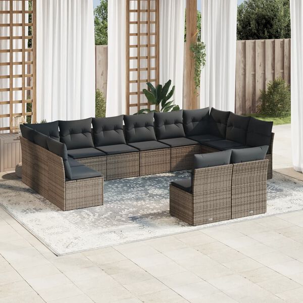 vidaXL Salon de jardin avec coussins 12 pcs gris r&eacute;sine tress&eacute;e