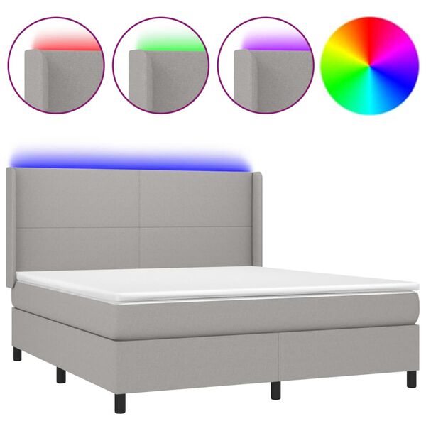 vidaXL Sommier &agrave; lattes de lit matelas LED Gris clair 180x200 cm Tissu