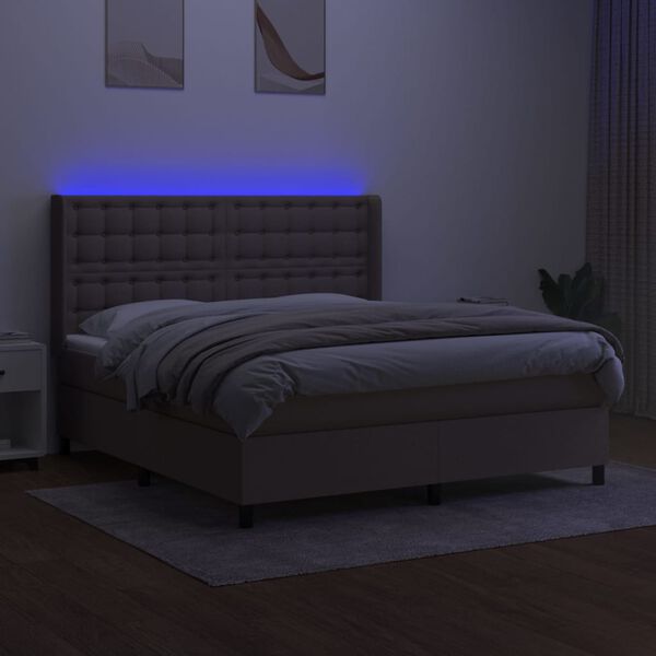 vidaXL Sommier &agrave; lattes de lit matelas et LED Taupe 160x200 cm Tissu