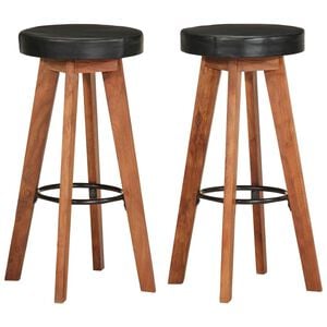 vidaXL Tabourets de bar 2 pcs Cuir v&eacute;ritable et bois d'acacia solide