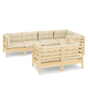 vidaXL Salon de jardin 7 pcs avec coussins cr&egrave;me bois de pin massif