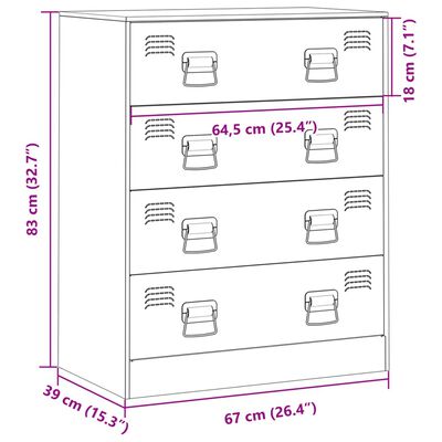 vidaXL Buffet jaune moutarde 67x39x83 cm acier