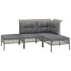 vidaXL Salon de jardin 4 pcs avec coussins Gris R&eacute;sine tress&eacute;e