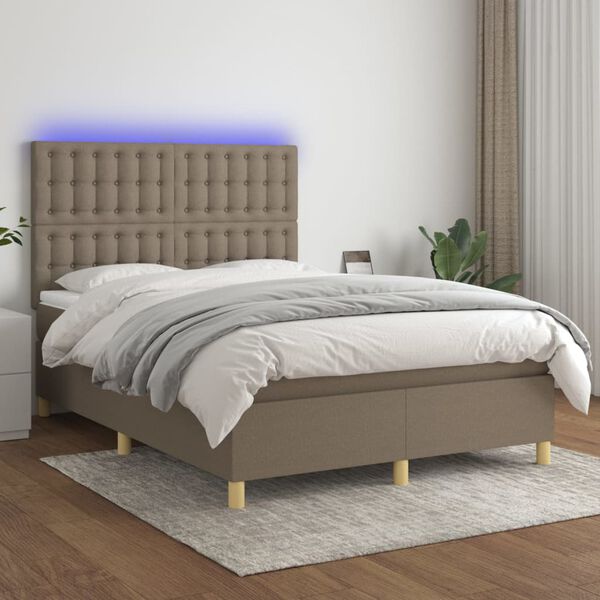 vidaXL Sommier &agrave; lattes de lit et matelas et LED Taupe 140x200cm Tissu