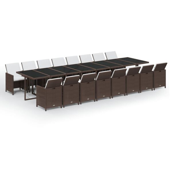 vidaXL Ensemble &agrave; manger de jardin et coussins 17 pcs marron rotin