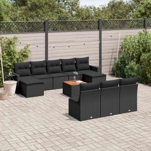 vidaXL Salon de jardin 11 pcs avec coussins noir r&eacute;sine tress&eacute;e