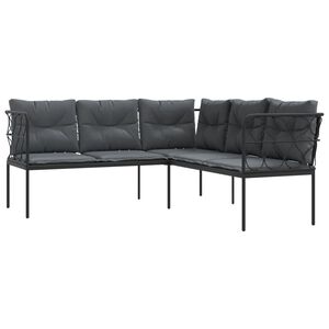 vidaXL Canap&eacute; de jardin avec coussins forme de L noir acier textil&egrave;ne