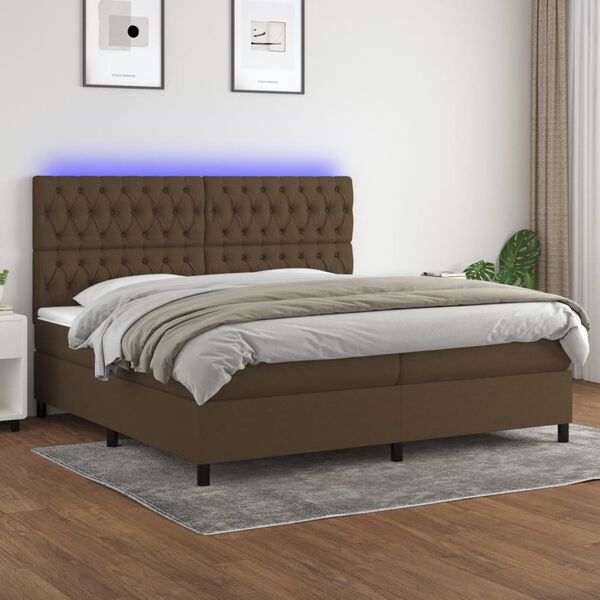 vidaXL Sommier &agrave; lattes de lit matelas et LED Marron fonc&eacute; 200x200 cm