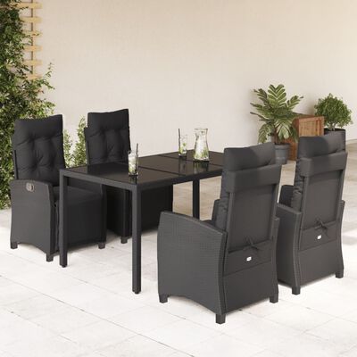 vidaXL Ensemble à manger de jardin coussins 5pcs Noir Résine tressée