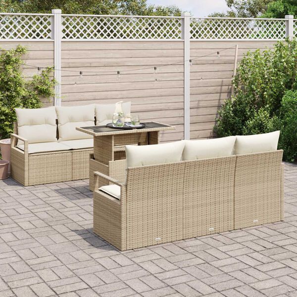vidaXL Ensemble de canap&eacute; de jardin 7 pcs Beige Poly rotin