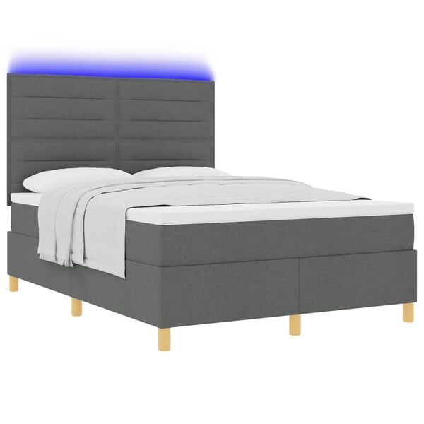 vidaXL Lit &agrave; ressorts avec matelas Gris fonc&eacute; 140 x 200 cm tissu