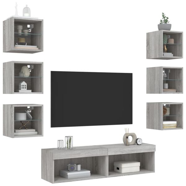 vidaXL Unités murales TV avec LED 8 pcs gris sonoma bois d'ingénierie