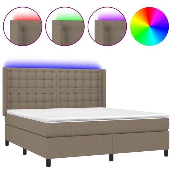 vidaXL Sommier &agrave; lattes de lit matelas et LED Taupe 180x200 cm Tissu
