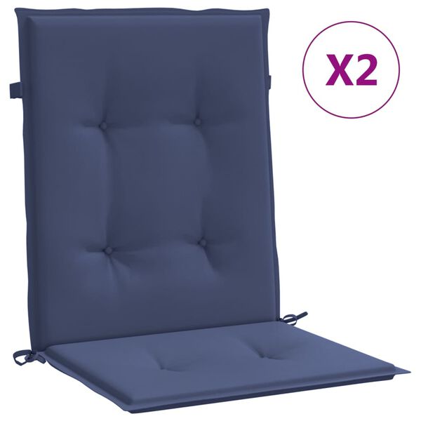 vidaXL Coussins de chaise à dossier bas lot de 2 bleu marine tissu