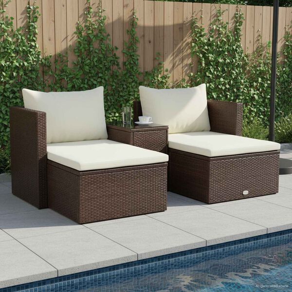 vidaXL Salon de jardin 5 pcs avec coussins Résine tressée Marron