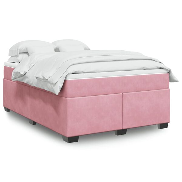 vidaXL Sommier à lattes de lit avec matelas Rose 140x200 cm Velours