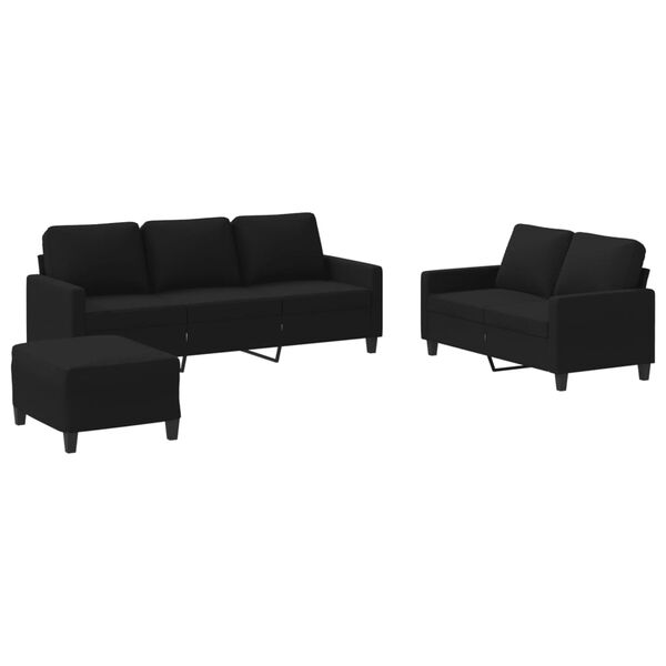 vidaXL Ensemble de canap&eacute;s 3 pcs avec coussins Noir Tissu