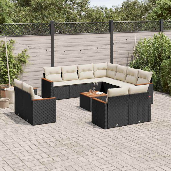 vidaXL Salon de jardin 12 pcs avec coussins noir r&eacute;sine tress&eacute;e