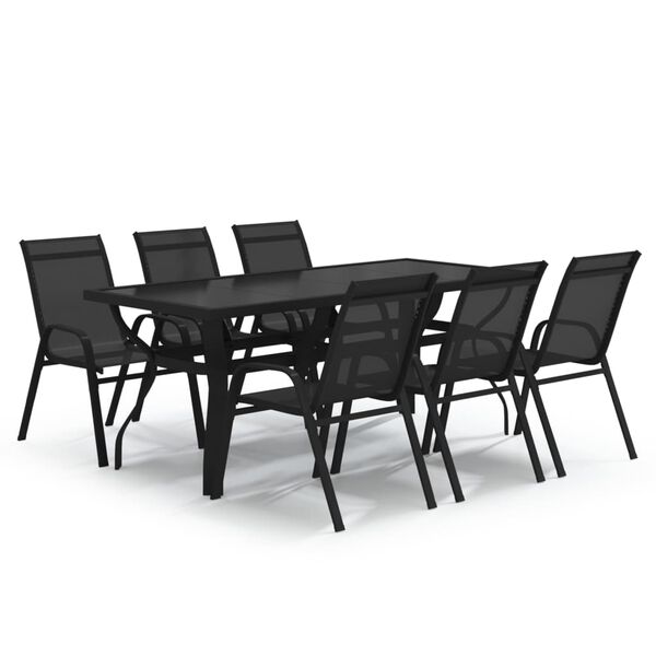 vidaXL Ensemble &agrave; manger de jardin 7 pcs Noir