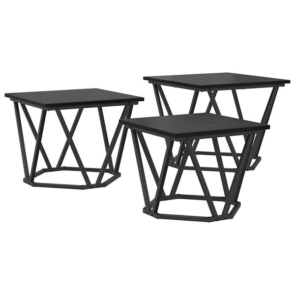vidaXL Table basse 3 pcs Ch&ecirc;ne noir Bois d'ing&eacute;nierie et acier