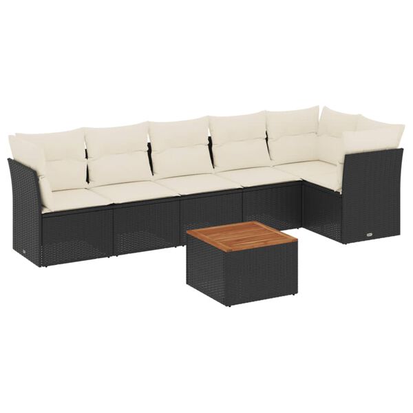 vidaXL Salon de jardin 7 pcs avec coussins noir r&eacute;sine tress&eacute;e